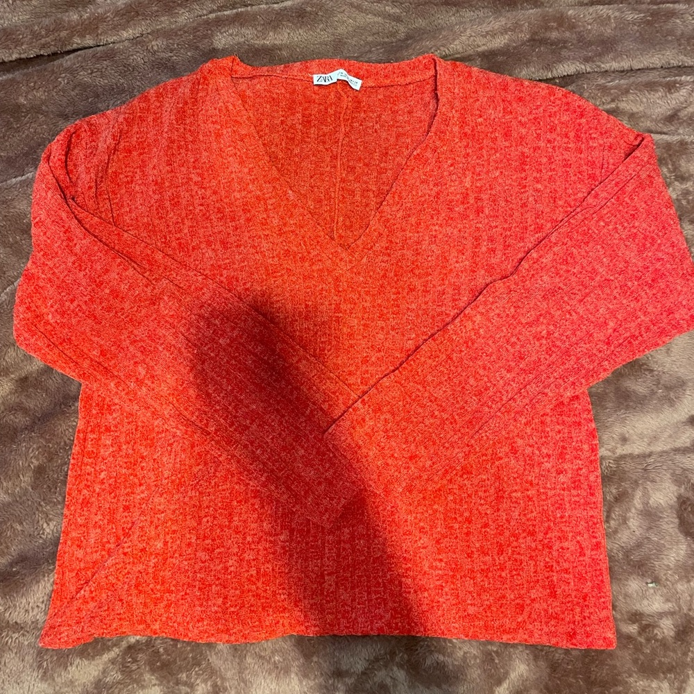 Red V-Neck Zara Sweater